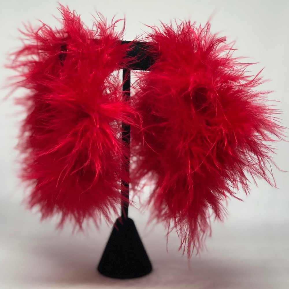Red boa fur earrings